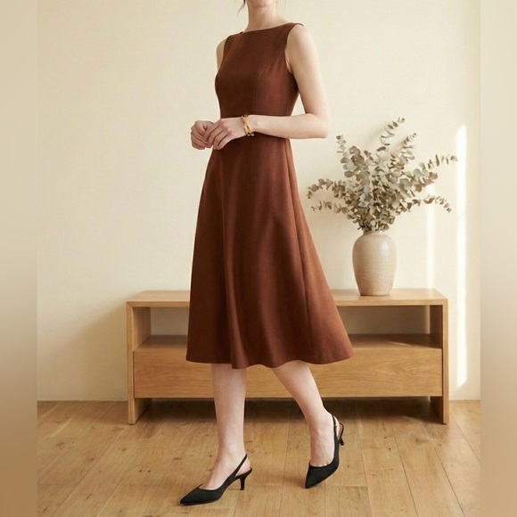 a new day Dresses & Skirts - NWT | Sleeveless Tailored Midi Dress w/ Pockets | A New Day Mocha Brown | S